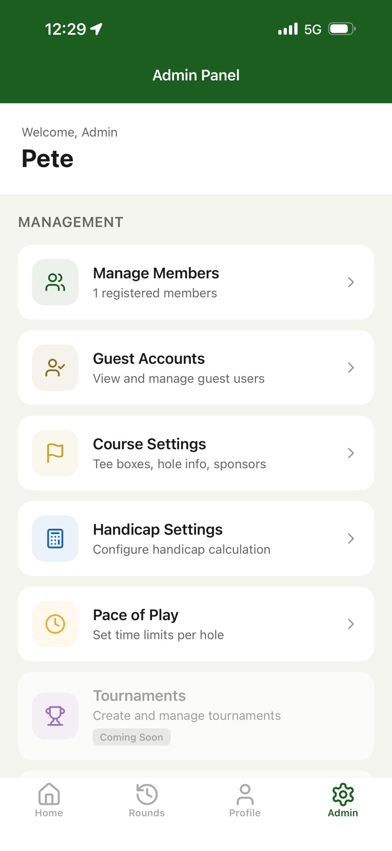 Fairway Logic admin panel for golf course management